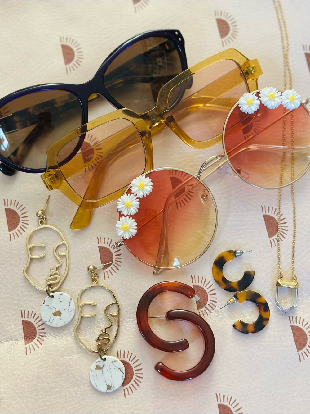 Boho chic sunglasses and jewelry lot